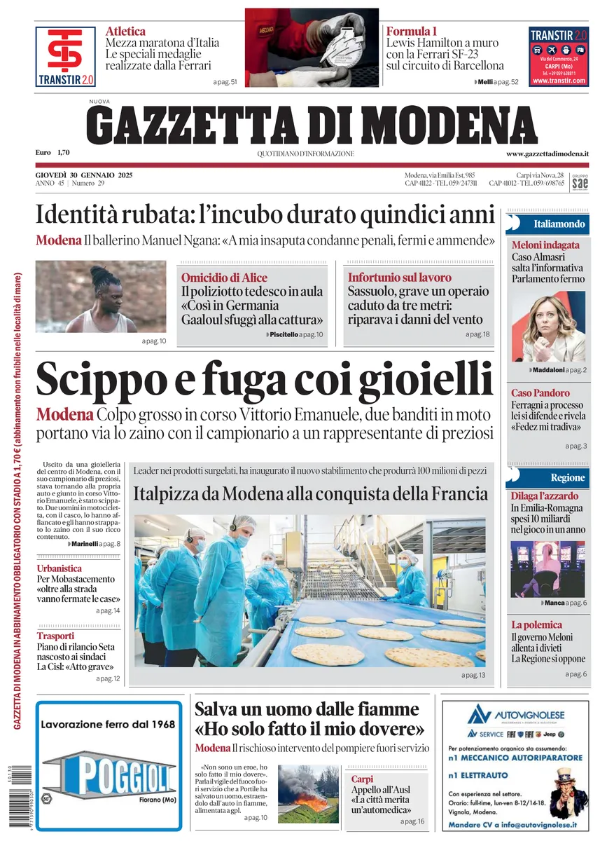 Prima-pagina-gazzetta di modena-oggi-edizione-del-2025-01-30